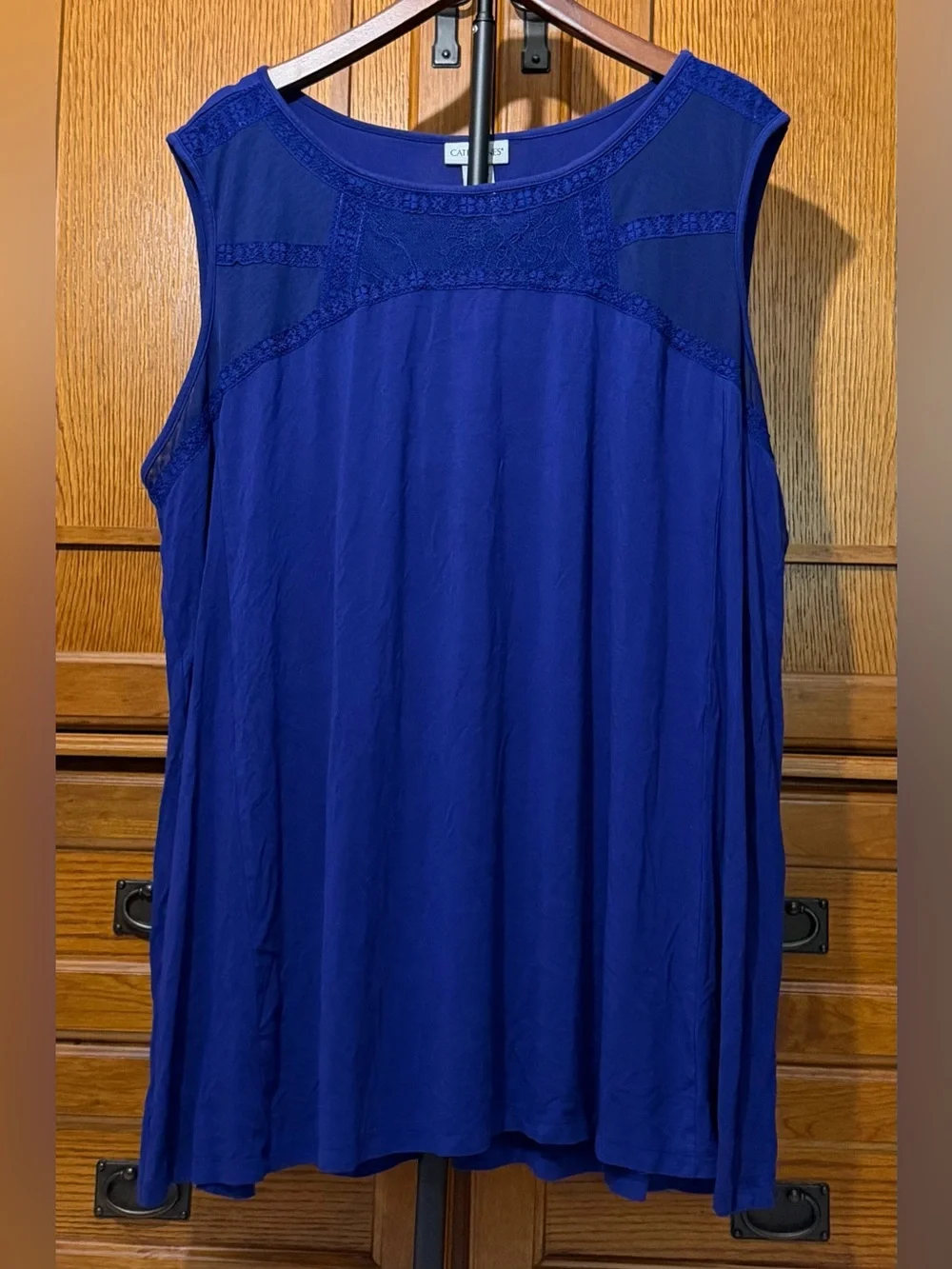Catherines Cardigan & Tank Twin Set Open Front 3/4 Sleeve Waterfall Lace Trim